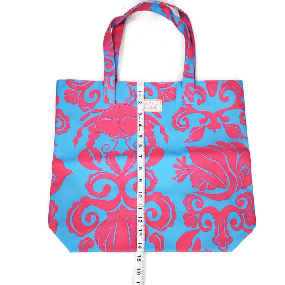 New Lilly Pulitzer Blue/Pink Tote Bag Shells Crab Beach Reusable Shopping - Picture 5 of 8